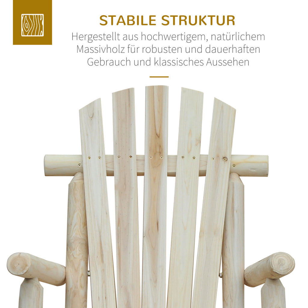 Outsunny Schaukelstuhl aus Holz Schaukelsessel mit hoher Rückenlehne wetterfest Gartenstuhl bis 113kg belastbar Relaxstuhl für Wohnzimmer Garten, Rasen, Balkon Natur