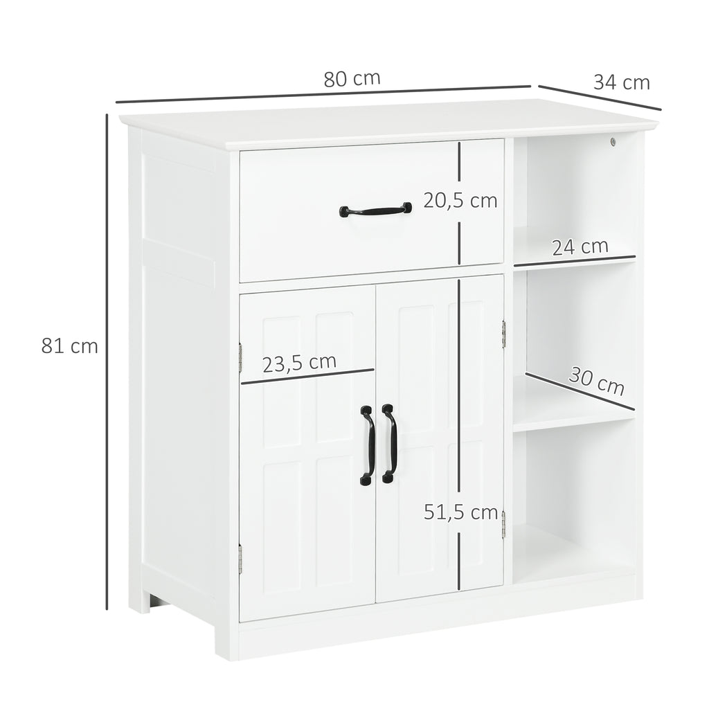 kleankin Badezimmerschrank auf Füßen mit Doppeltür, Schublade, offenen Fächern, 80x34x81cm, weiß