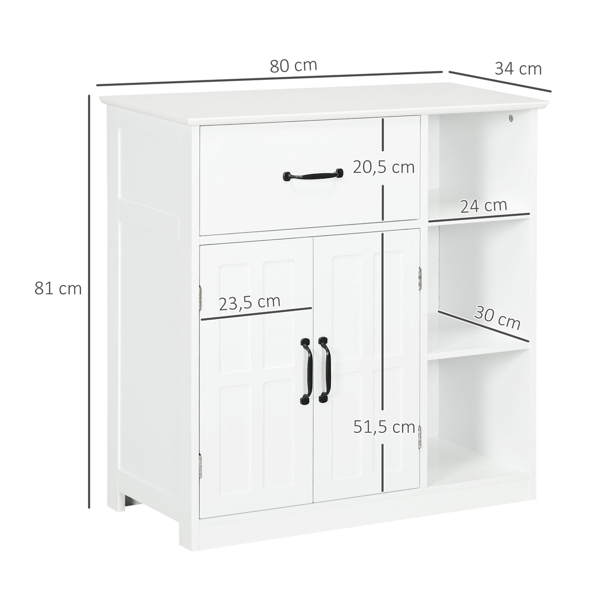 kleankin Badezimmerschrank auf Füßen mit Doppeltür, Schublade, offenen Fächern, 80x34x81cm, weiß