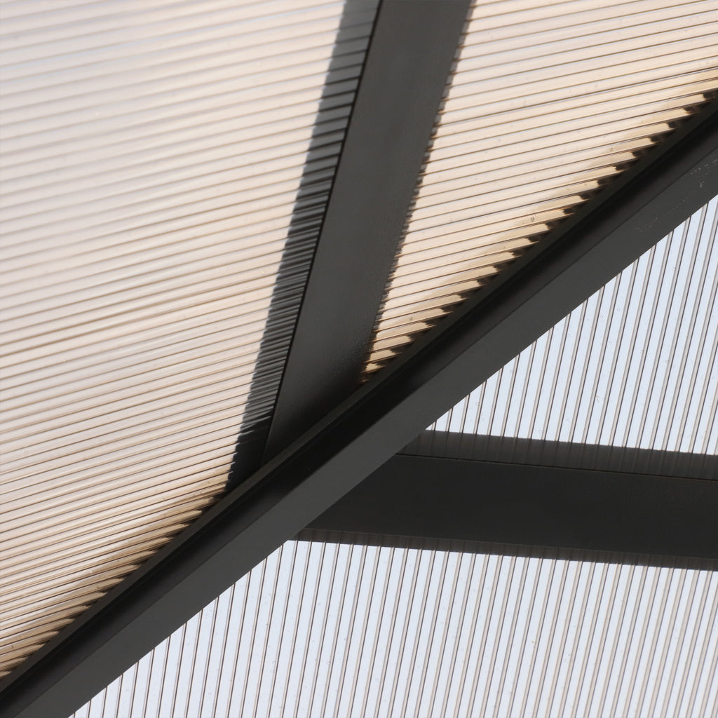 Outsunny Pavillon mit Polycarbonatdach, Vorhänge mit Fliegennetz, Alugestell, dunkelgrau, 3 x 3 m