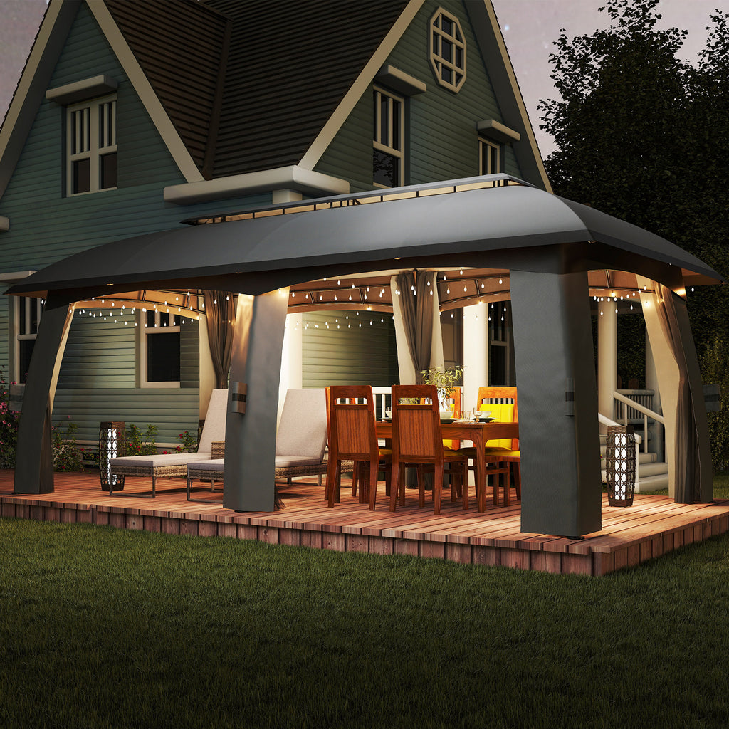 Outsunny Pavillon, Partyzelt, mit Fliegennetzen, Winddach, bis 15 Personen, dunkelgrau, 3 x 6 x 3 m