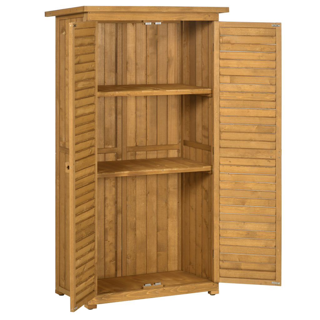 Outsunny Geräteschuppen mit Lamellentüren 3 Regale wetterbeständig 87 cm x 46,5 cm x 160 cm Tannenholz Braun