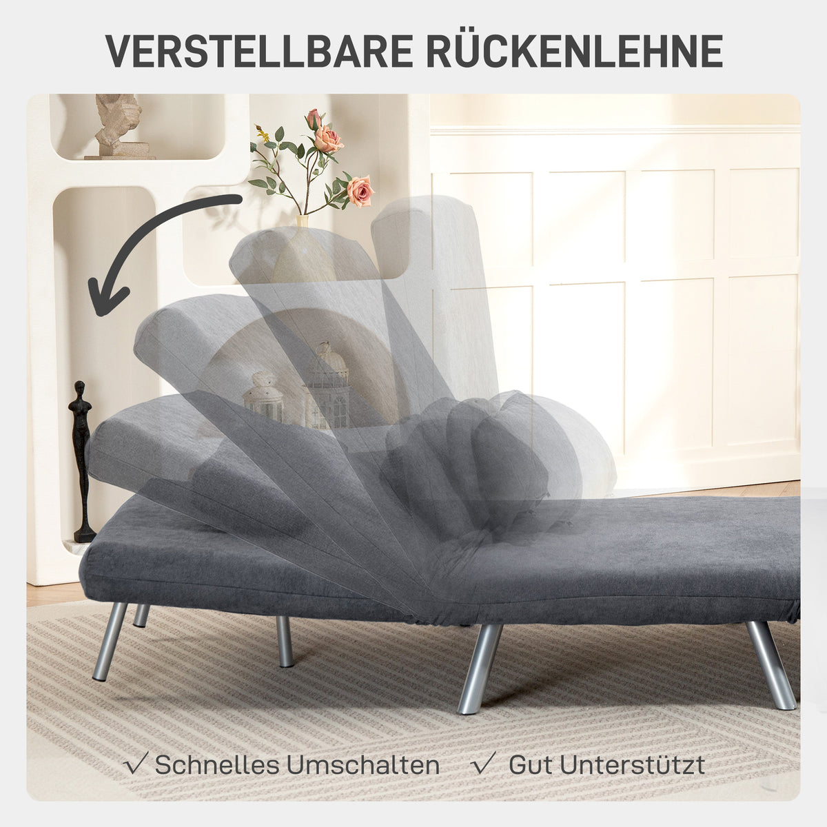 HOMCOM Polstersessel mit Bettfunktion, 2-in-1 Design, Schlafsessel, Gästebett, Stoffbezug, mit Kissen, Dunkelgrau