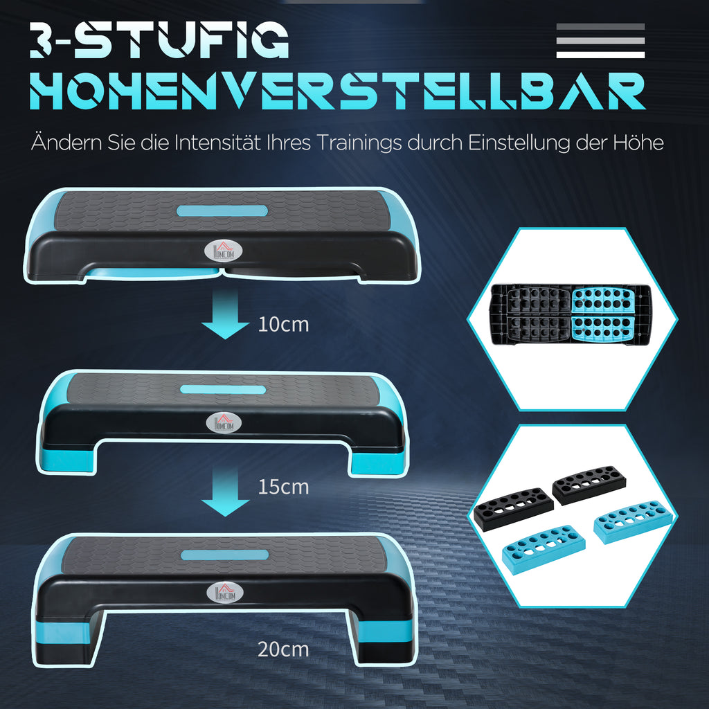 HOMCOM Aerobic-Stepper 3-stufig höhenverstellbar 78 x 28 x 20cm Schwarz+Blau