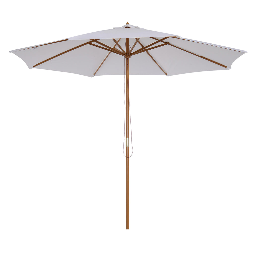 Outsunny Sonnenschirm Ø 300 cm, Sonnenschirm mit UV Schutz Balkonschirm aus Holz Strandschirm stabil Marktschirm Sonnenschutz für Strand Terrasse Garten, Weiß