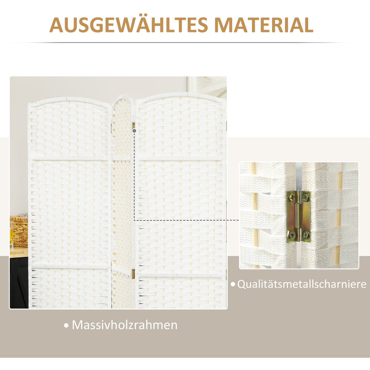 HOMCOM 6-teiliger Raumtrenner, Faltbarer Sichtschutz, Sichtschutzwand für Wohnzimmer, Schlafzimmer, Homeoffice, Weiß