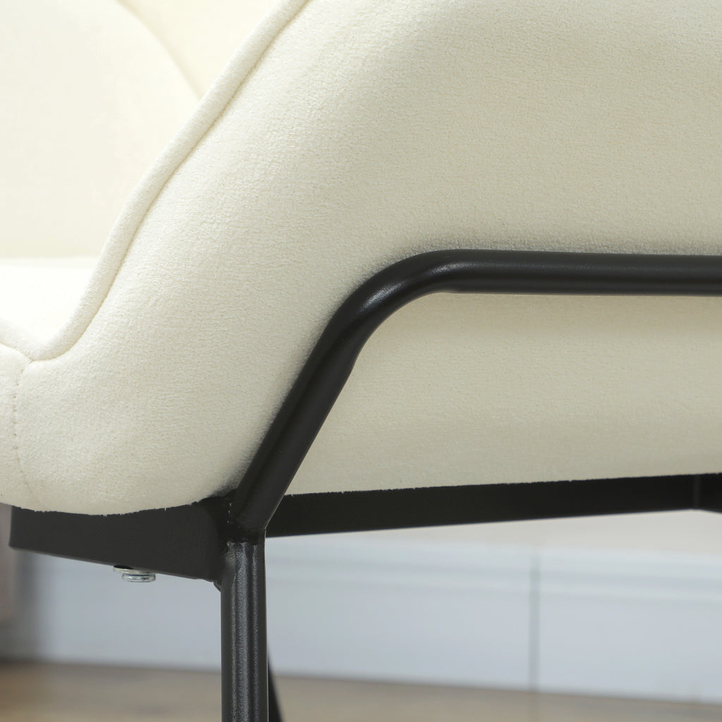 HOMCOM Loungesessel mit breitem und gepolstertem Sitz, Samtbezug und Metallbeinen, Sessel für Wohnzimmer Creme