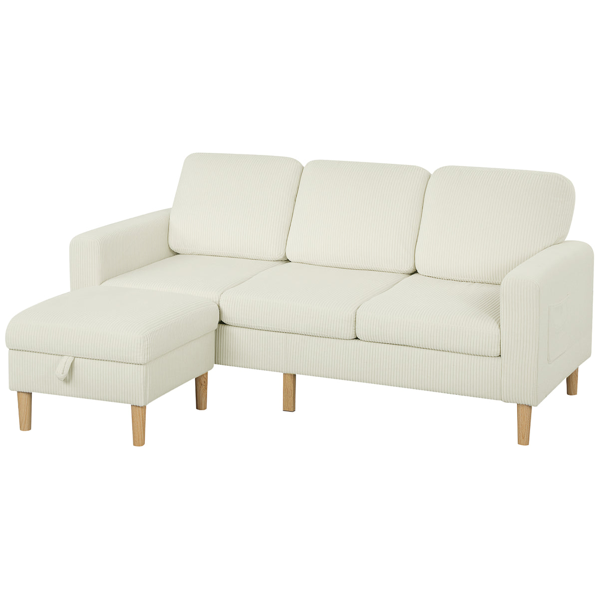 HOMCOM 3-Sitzer-Sofa mit Hocker, Rippenvelours-Sofa, gepolsterte Sitzfläche und Rückenlehne, 192x138x85cm, Beige