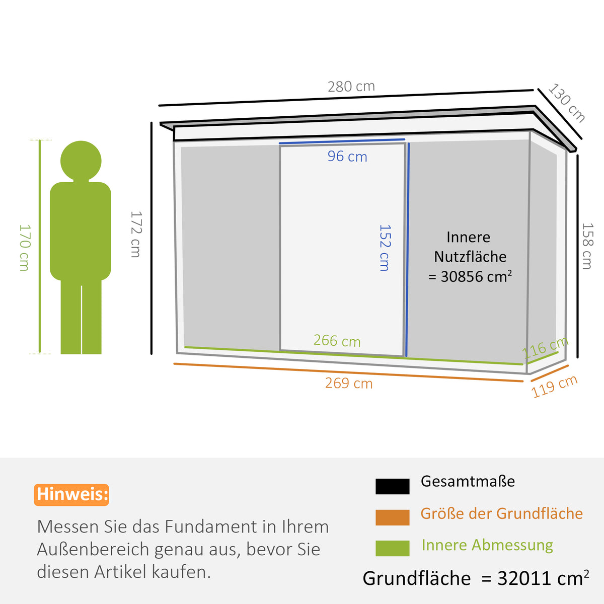 Outsunny Gerätehaus, Gartenhaus, Geräteschuppen mit Schiebetür, Lüftungsfenster, Pultdach, Outdoor, Stahl, Dunkelgrau, 280 x 130 x 172 cm