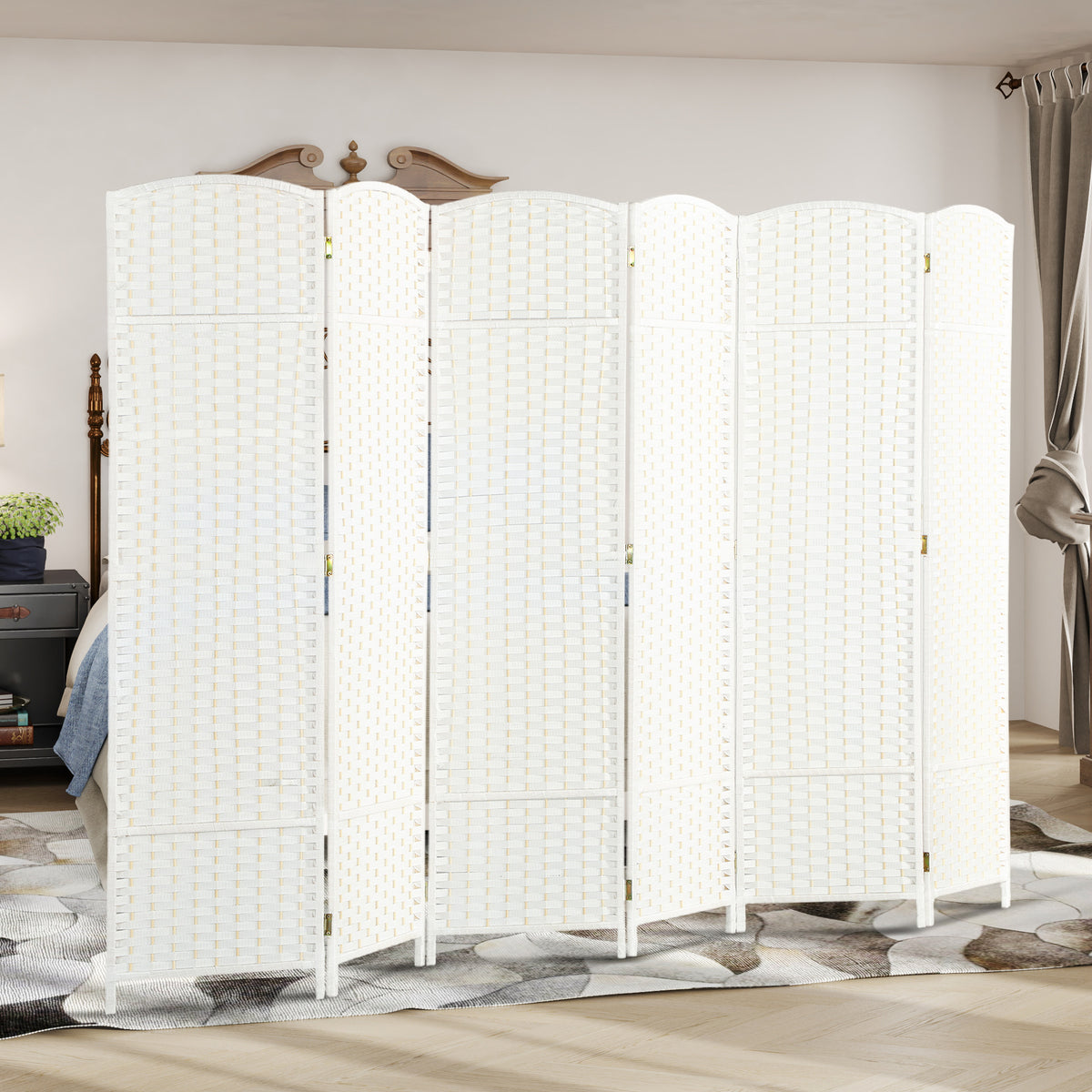 HOMCOM 6-teiliger Raumtrenner, Faltbarer Sichtschutz, Sichtschutzwand für Wohnzimmer, Schlafzimmer, Homeoffice, Weiß