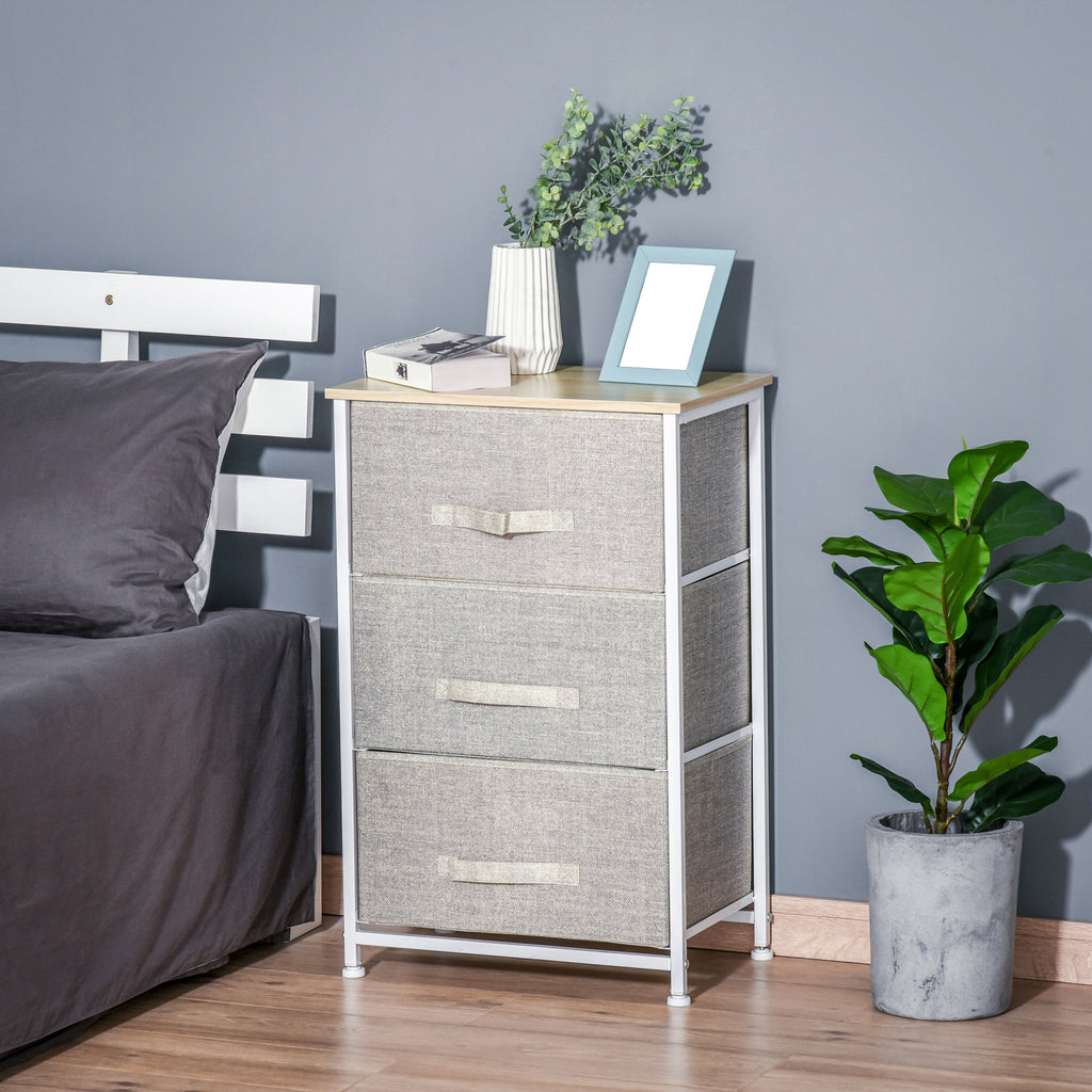 HOMCOM Moderne Schubladenkommode mit 3 Schubladen aus Stoff, Stahlrahmen und Spanplatte, 45 x 30 x 71 cm, Grau