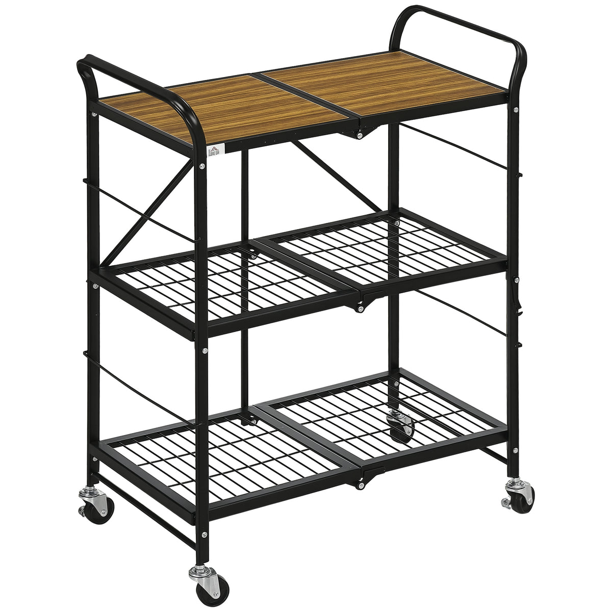 HOMCOM Küchenwagen im Industriedesign, mit 3 Regalen, Mehrzweckwagen, Servierwagen, 4 Räder, klappbar, Braun + Schwarz