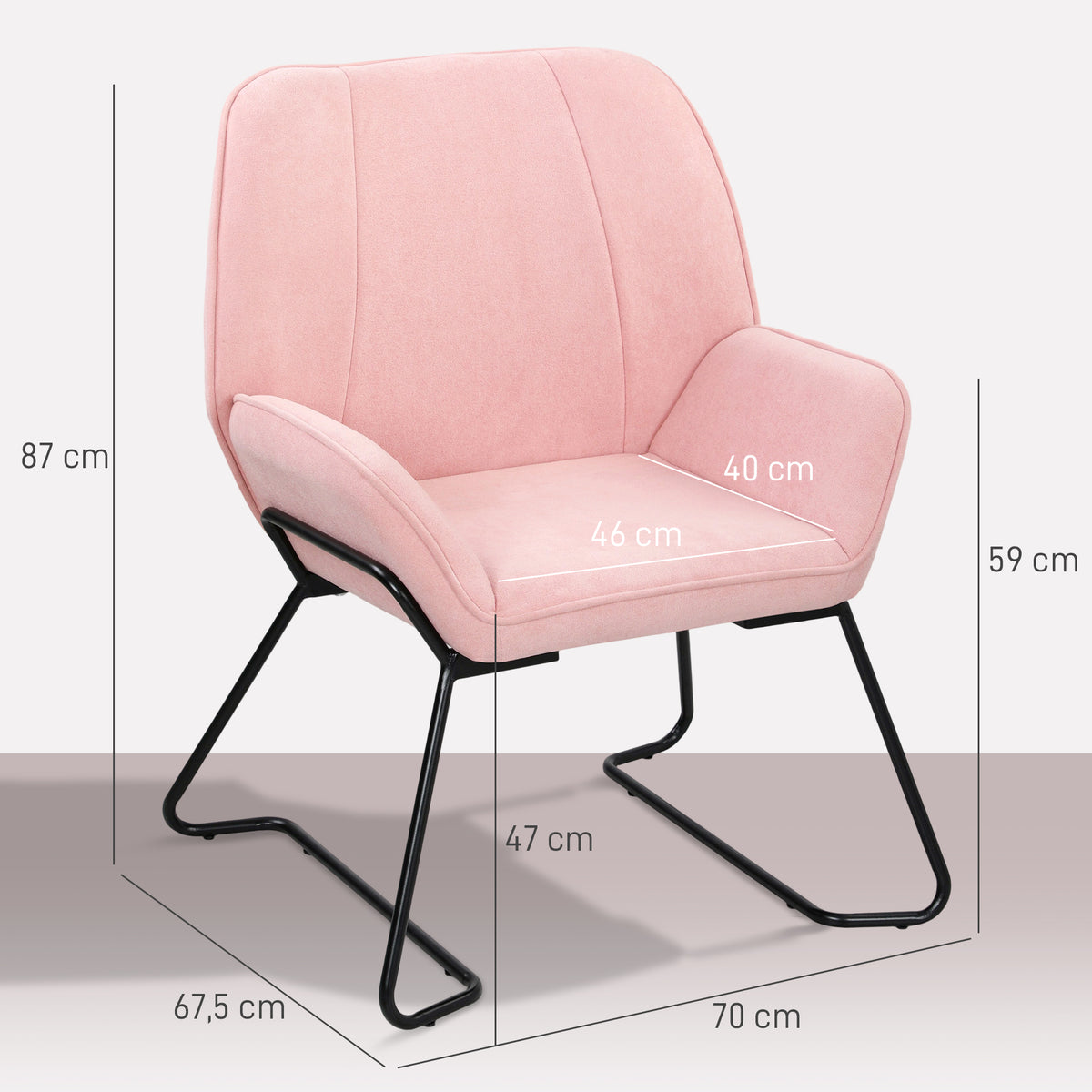 HOMCOM Loungesessel mit breitem und gepolstertem Sitzbezug aus Samt Metallbeine Rosa