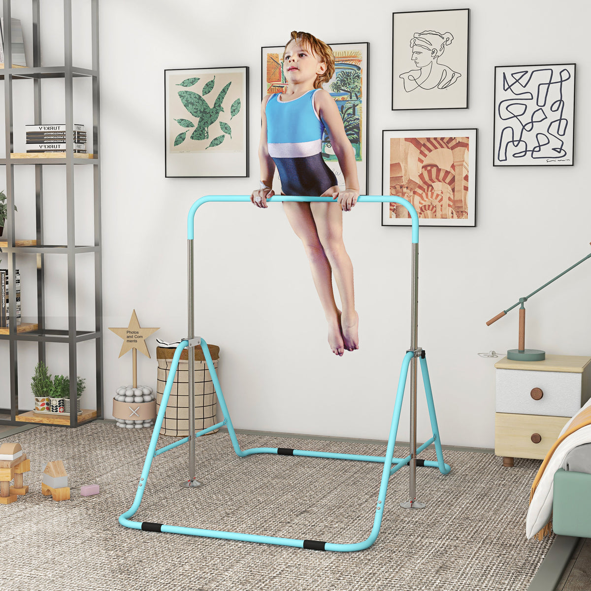 HOMCOM Kindergymnastikstange, klappbar, Höhenverstellbar von 88 bis 128 cm, Grün