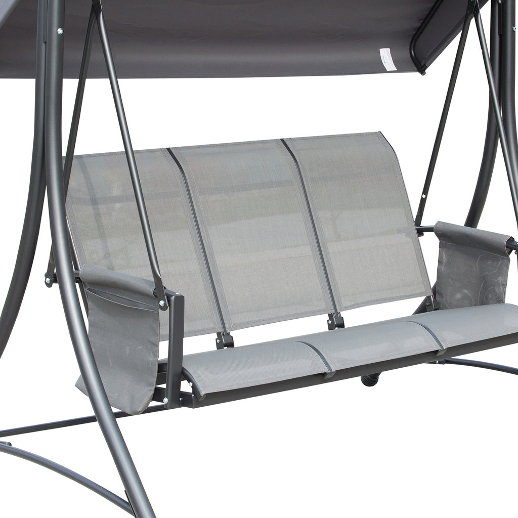 Outsunny Hollywoodschaukel mit Seitentasche, 3-Sitzer Gartenschaukel mit verstellbarem Sonnendach, Schaukelbank belast bis 300kg, für Garten, Terrasse, 196 x 128 x 172 cm, Dunkelgrau