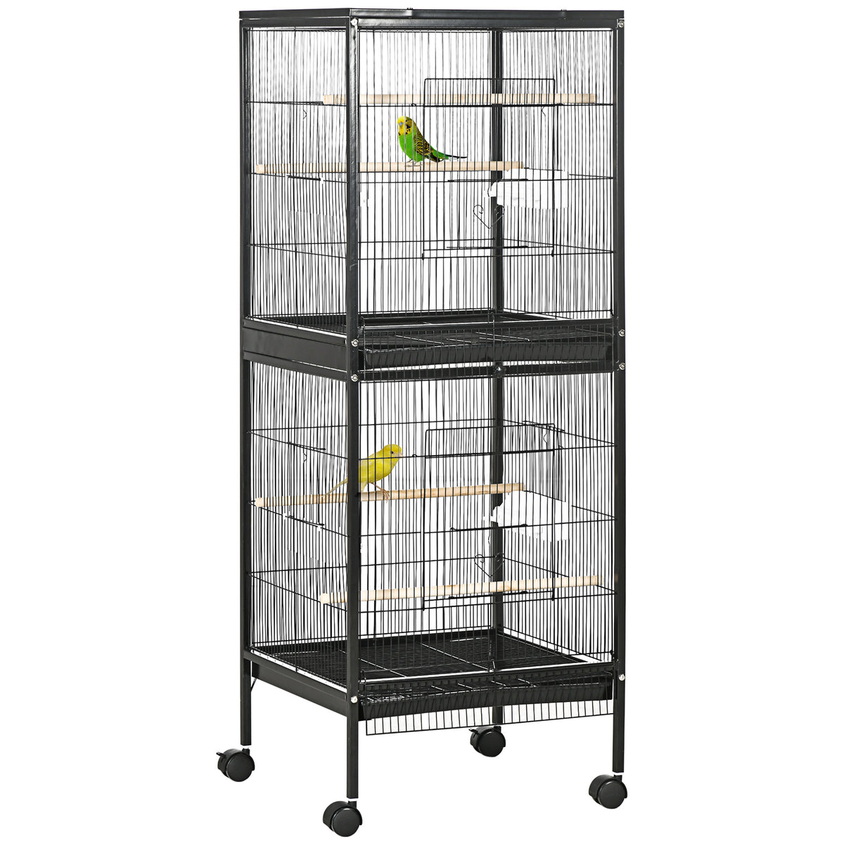 PawHut Vogelkäfig Voliere für Innenbereich mit Rädern und Herausnehmbaren Schubladen, 51,5x50x140 cm, Schwarz