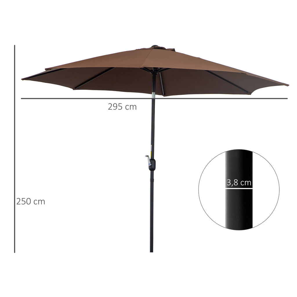Outsunny Sonnenschirm Knickschirm Gartenschirm Marktschirm mit Handkurbel Stahl 180/m² Polyester Braun Ø2,95 x 2,5 m