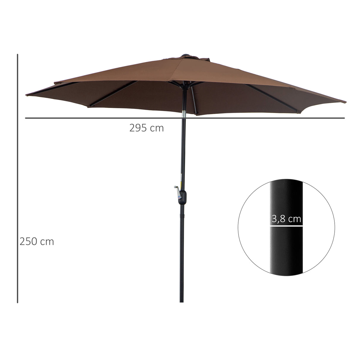 Outsunny Sonnenschirm Knickschirm Gartenschirm Marktschirm mit Handkurbel Stahl 180/m² Polyester Braun Ø2,95 x 2,5 m