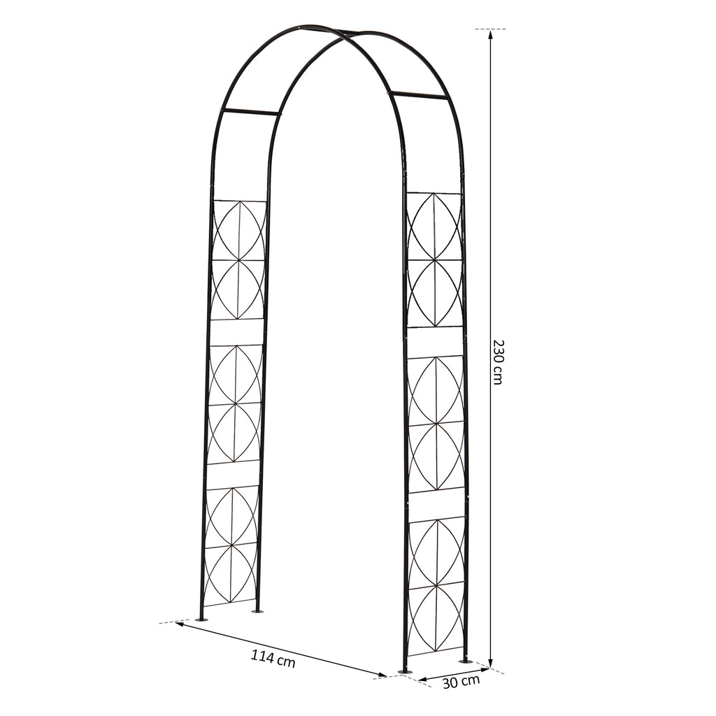 Outsunny Rosenbogen aus Metall Rankhilfe für Kletterpflanzen Gartenbogen mit Spitze Metallstruktur Torbogen Rankbogen für Rosen Bögen Rankgitter Rosenhilfe für Garten 114 x 30 x 230 cm Schwarz
