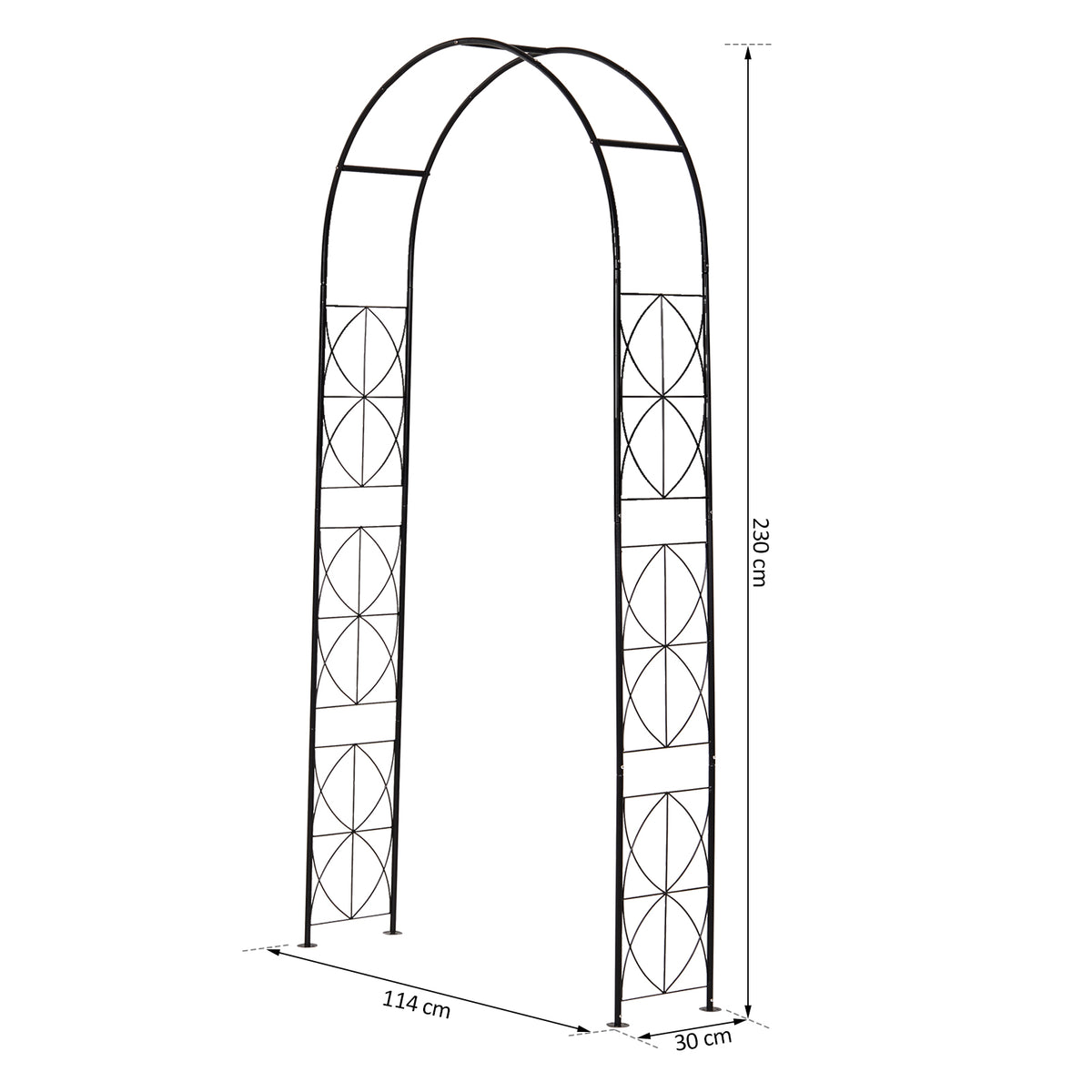 Outsunny Rosenbogen aus Metall Rankhilfe für Kletterpflanzen Gartenbogen mit Spitze Metallstruktur Torbogen Rankbogen für Rosen Bögen Rankgitter Rosenhilfe für Garten 114 x 30 x 230 cm Schwarz