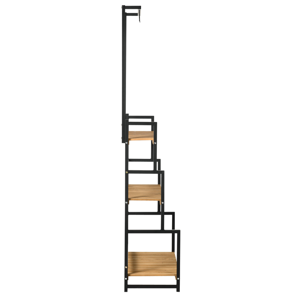 Outsunny Pflanzenregal mit 3 Ebenen und Befestigungshaken, Blumentreppe aus Naturholz, 80 cm x 36 cm x 174 cm, Natur