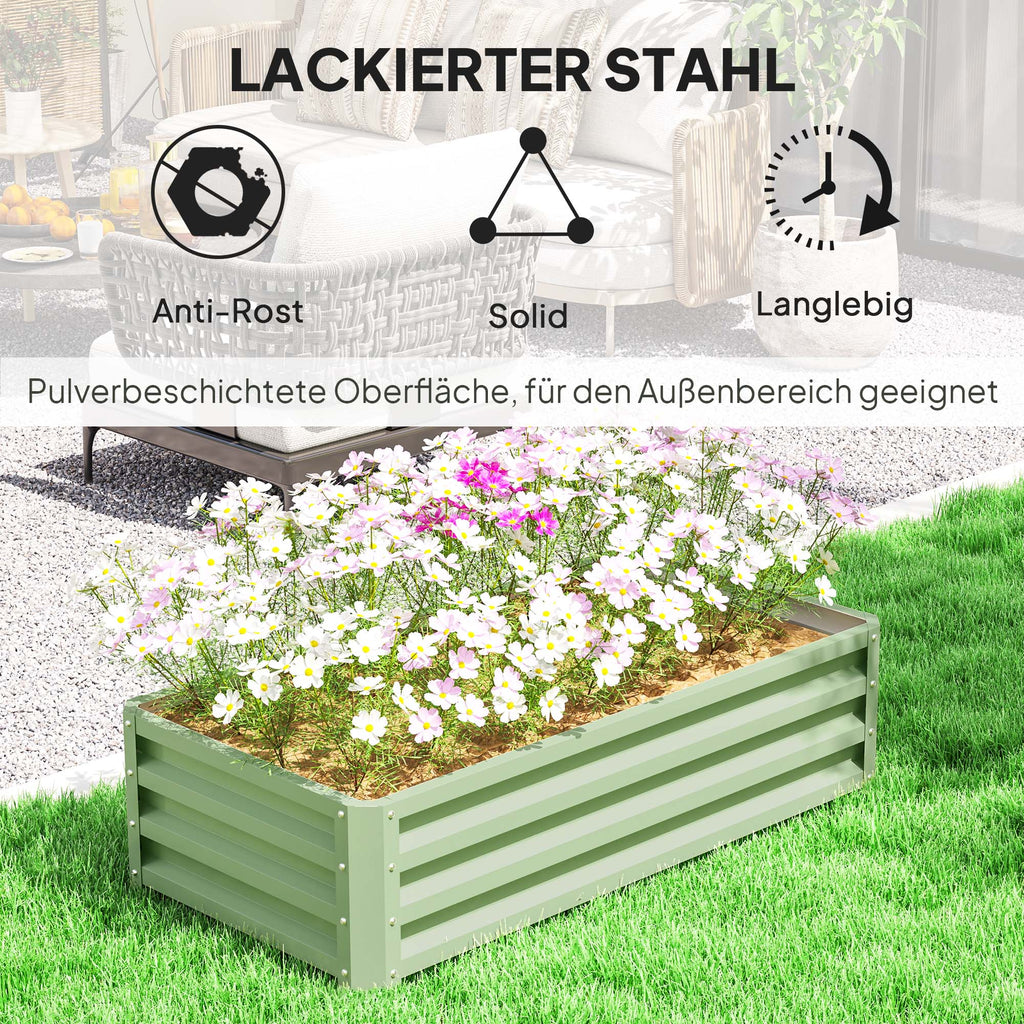 Outsunny Hochbeet Pflanzkasten, wetterbeständig, offener Boden, verzinkter Stahl, 120 cm x 60 cm x 30,5 cm, Grün