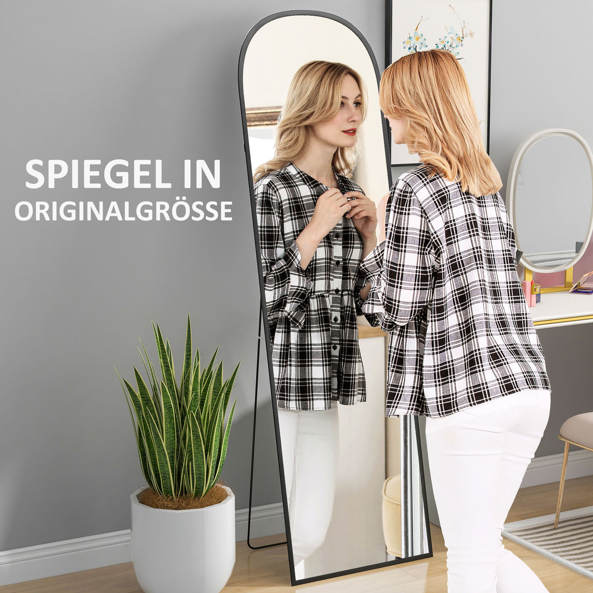 HOMCOM Standspiegel, Ganzkörperspiegel, modernes Design, 50 cm x 1,5 cm x 161,5 cm, Schwarz