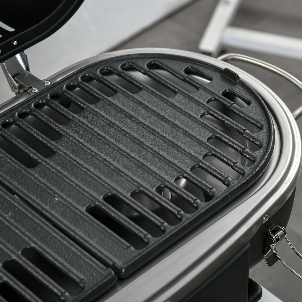 Outsunny Gasgrill 2,34 KW Klappbar BBQ Gartengrill inkl 2 Edelstahl-Brenner  Druckminderer 66 x 34,5 x 37 cm Schwarz