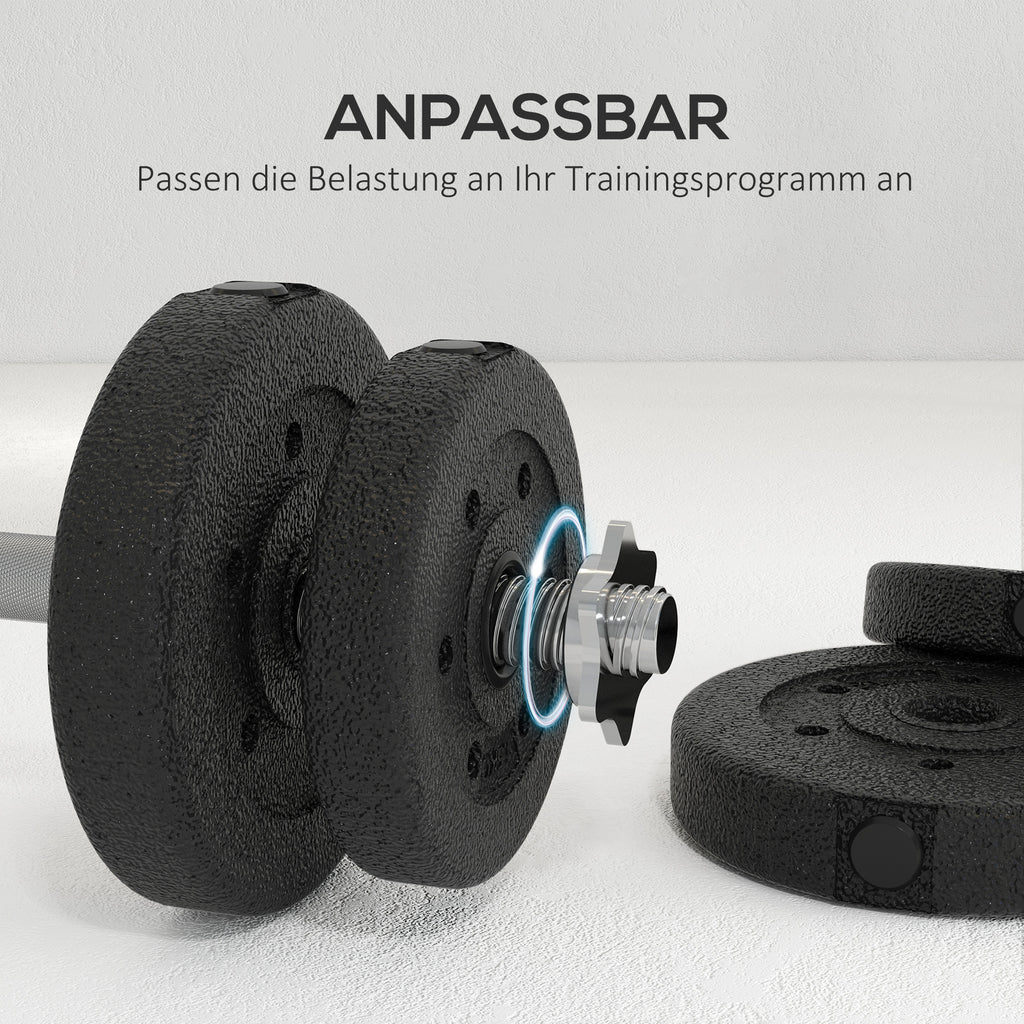 HOMCOM Kurzhantel Set 25KG Hantelset mit Hantelscheiben für Zuhause Büro Fitnessstudio Stahl Kunstleder Schwarz