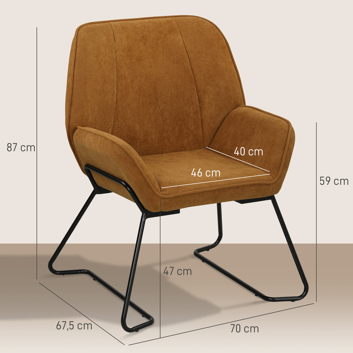 HOMCOM Loungesessel mit Breitem und Gepolstertem Sitz Bezug aus Samt Metallbeine Sessel für Wohnzimmer Braun