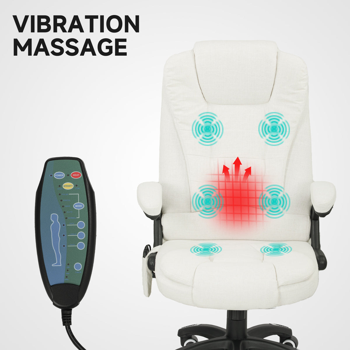Vinsetto Ergonomischer Schreibtischstuhl mit Massagefunktion, 68 x 72 x 110–120 cm, Cremeweiß