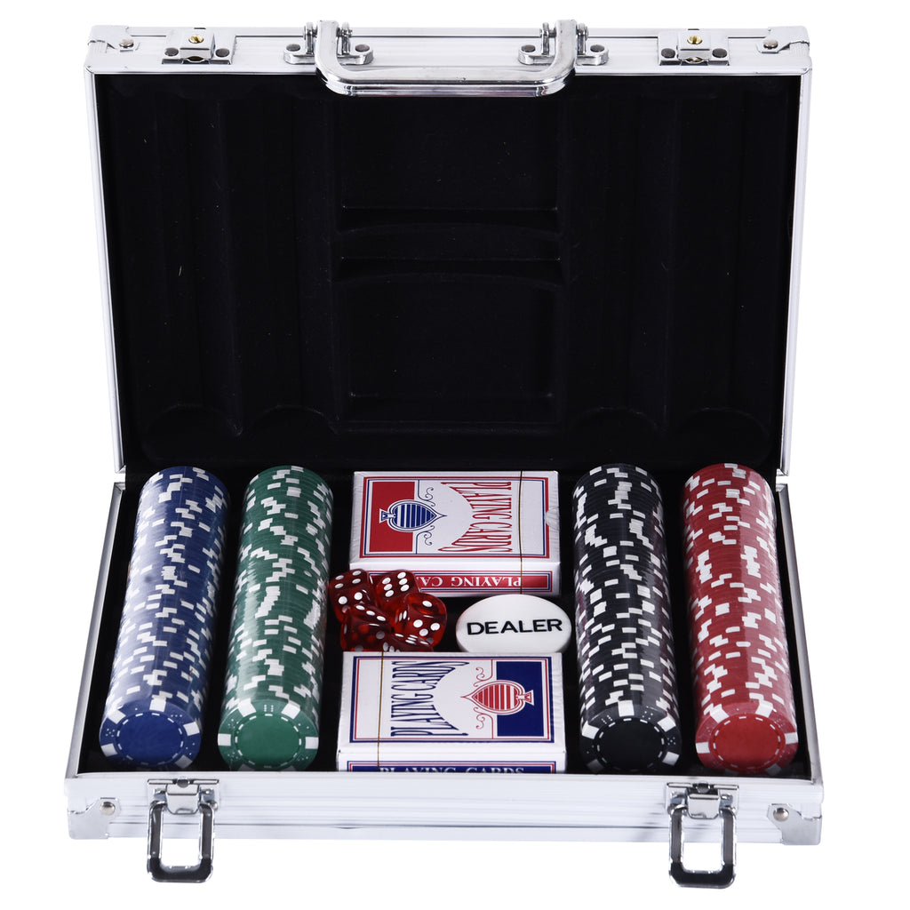 HOMCOM Pokerkoffer Pokerset 200 Pokerchips 2xKartenspiel 5xWürfel 1xAlukoffer Poker Set Jetons Koffer Alu+ Polystyrol 29,5x20,5x6,5 cm