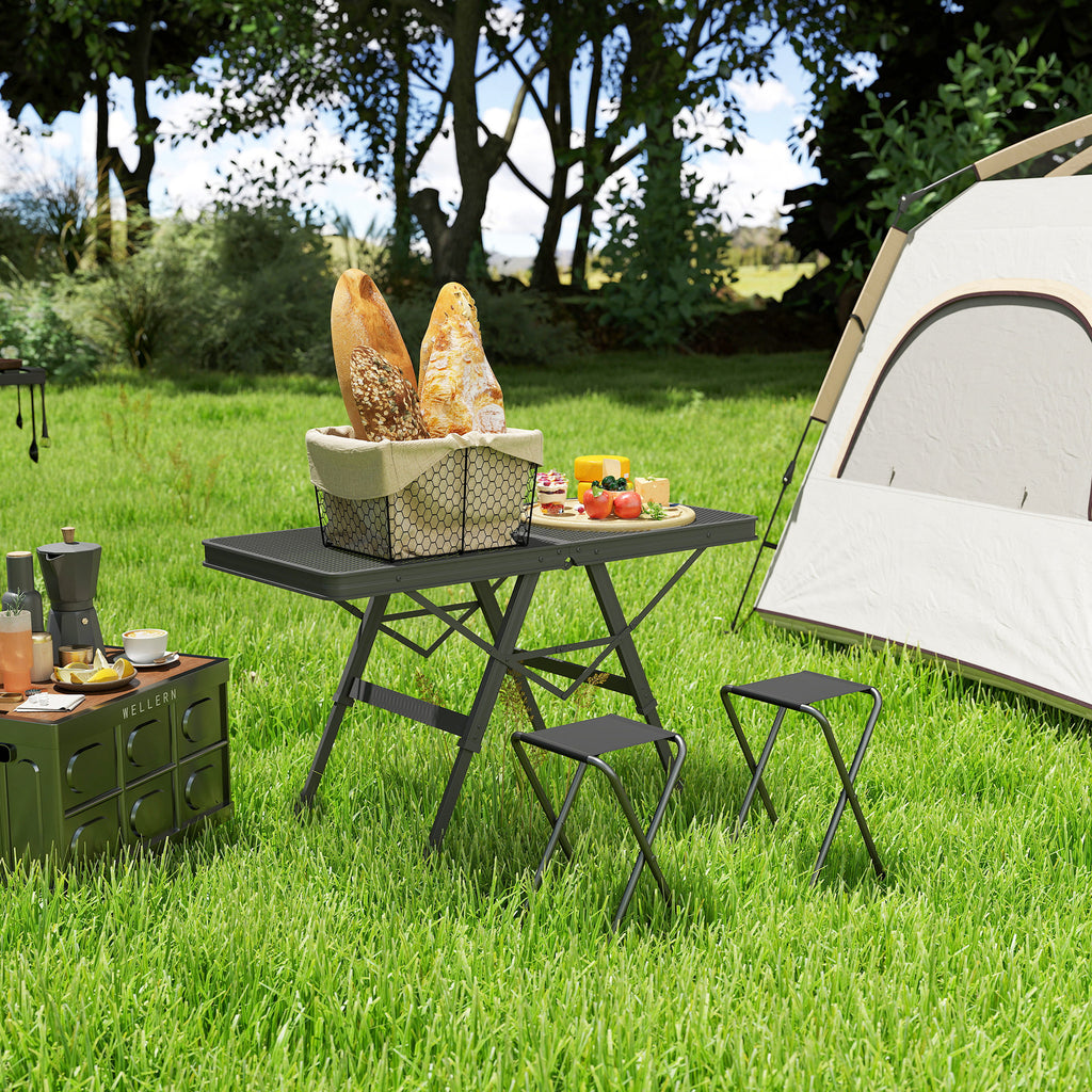 Outsunny Campingtisch höhenverstellbar Klapptisch mit Metallgitter Klappbar aus Aluminium