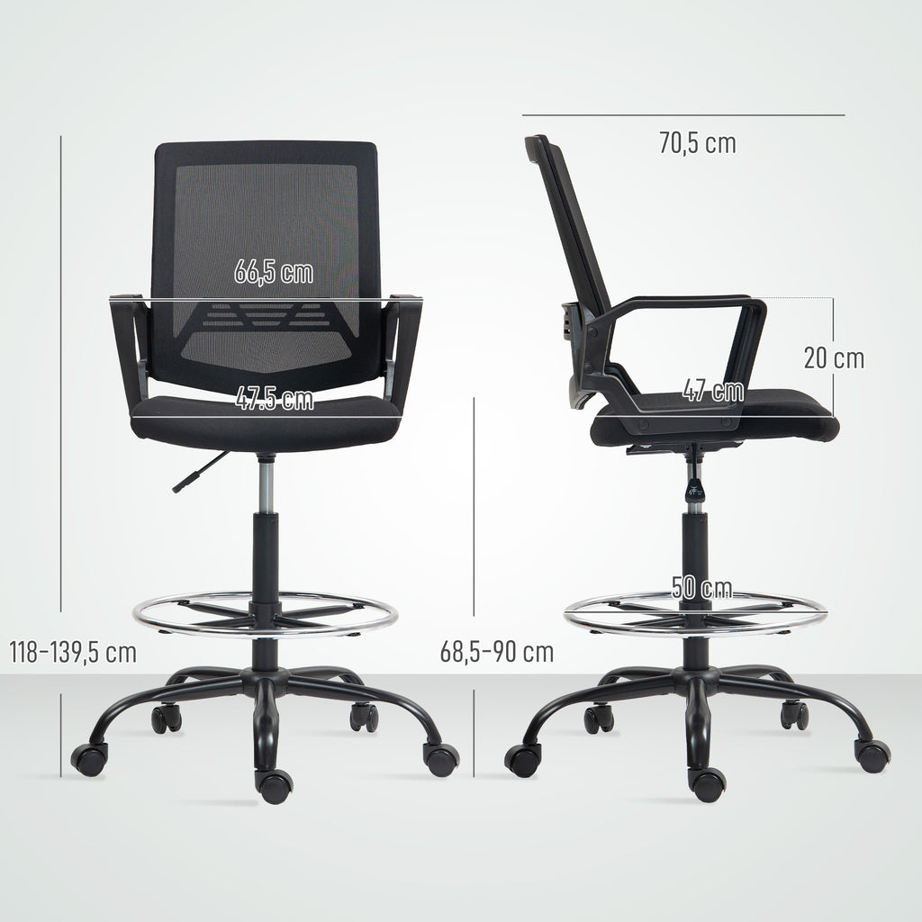 HOMCOM Bürostuhl mit verstellbarem Fußhocker Höhenverstellbar und Armlehnen 66,5x70,5x118-139,5 cm Schwarz