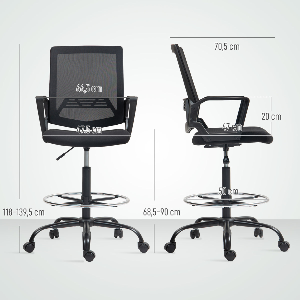 HOMCOM Bürostuhl mit verstellbarem Fußhocker Höhenverstellbar und Armlehnen 66,5x70,5x118-139,5 cm Schwarz