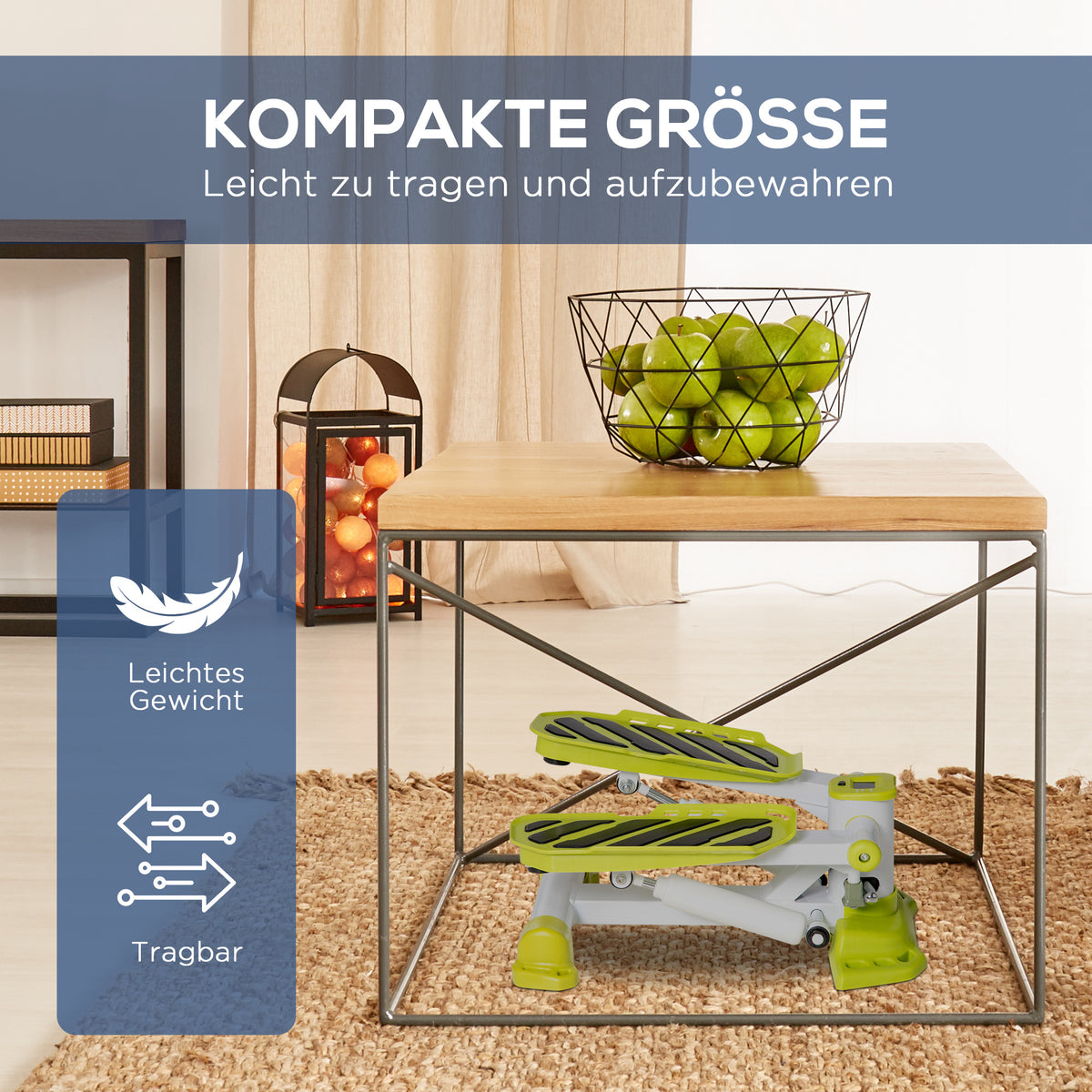 HOMCOM Mini-Stepper, tragbar, rutschfest, Hydraulikzylinder, LCD-Display, Metall/ABS, 48x34x21 cm, Weiß/Gelb
