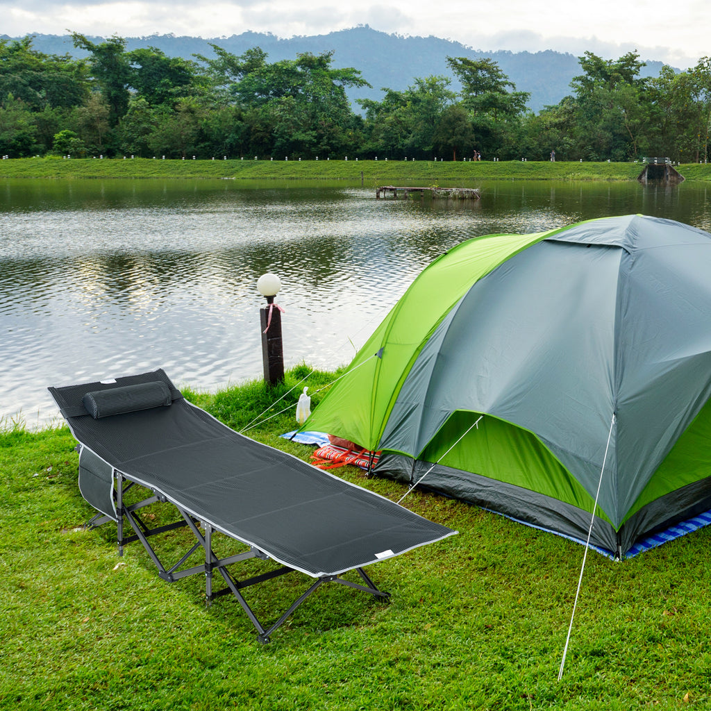 Outsunny Campingbett, klappbares Feldbett mit Kopfkissen, 188 x 64,5 x 53 cm, Grau