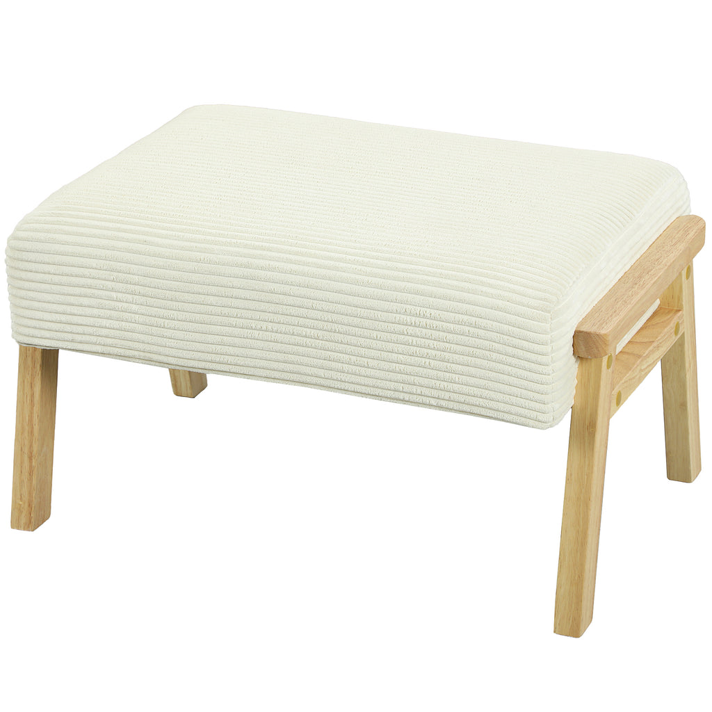 HOMCOM Sitzhocker Hocker mit weichem Sitzkissen Holzbeinen Fußhocker mit Cordoptik Cremeweiß