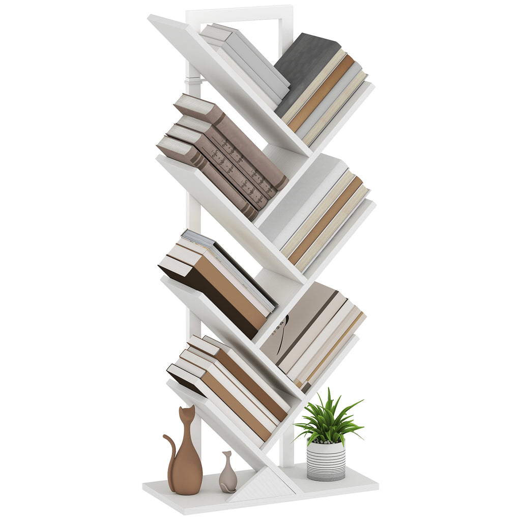 HOMCOM Baumförmiges Bücherregal mit 7 Regalen und kippsicherem System für Wohnzimmer Schlafzimmer 50x24x109 cm Weiß