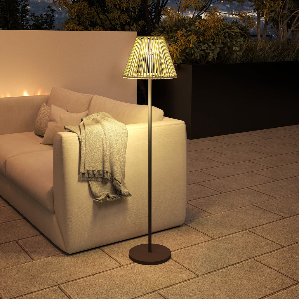 Outsunny Solar Stehlampe Rattan Solarlampen mit Lichtsensor 25 LED-Lichte Solarleuchte im Boho-Stil Ø33 x 135 cm