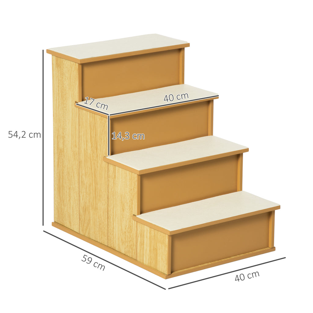 PawHut Haustiertreppe, für Hunde/Katzen, 4-stufig, Kurzplüsch, bis 30 kg, 40 x 59 x 54,2 cm, Natur