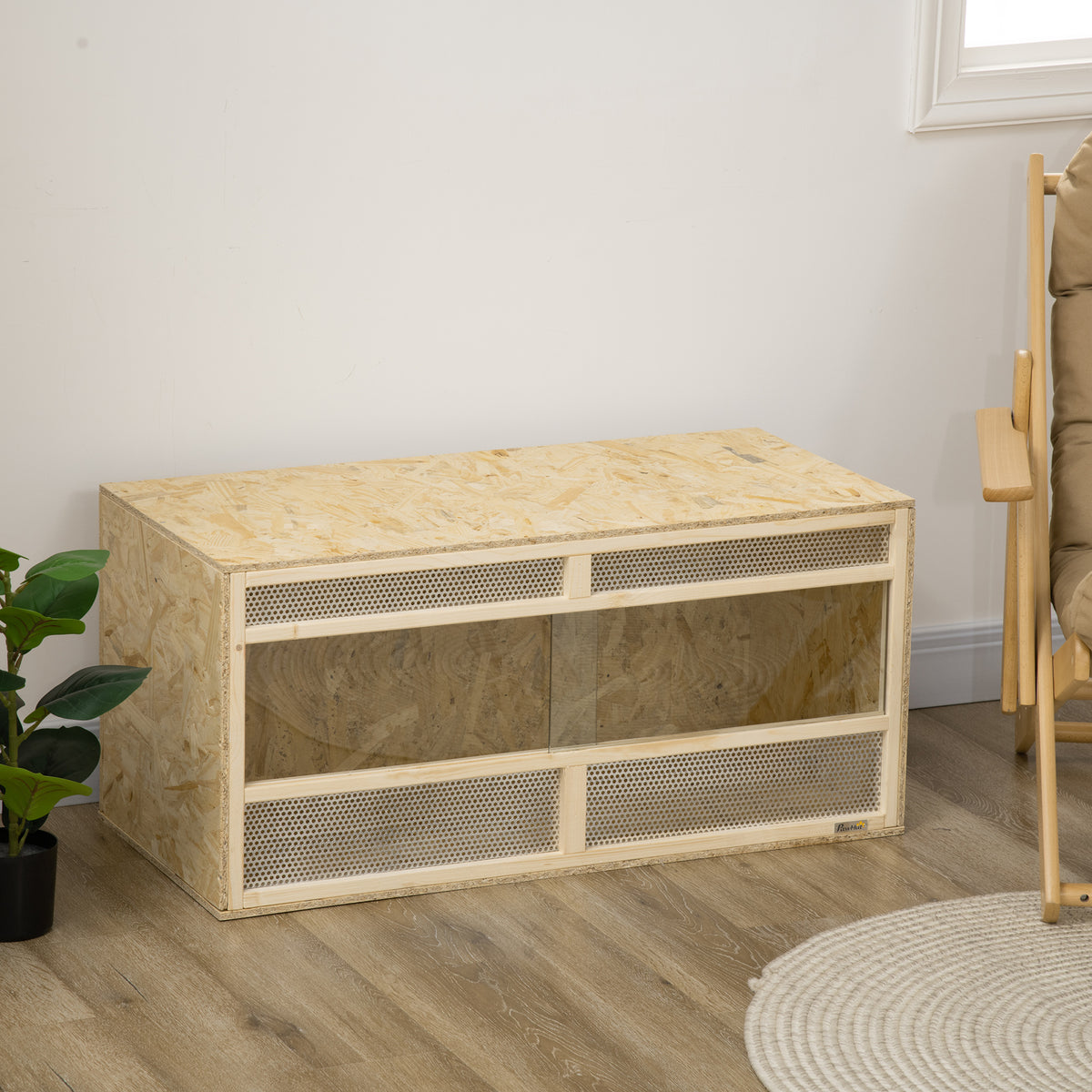 PawHut Terrarium aus OSB-Holz für Reptilien mit schwenkbarer Glastür - 100 x 47 x 47 cm Naturholz