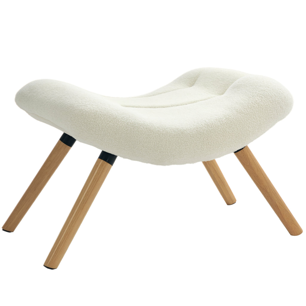 HOMCOM Moderner Fußhocker mit Fleece-Bezug und Holzbeinen, gepolstert, für Wohnzimmer, Schlafzimmer, Flur, Cremeweiß