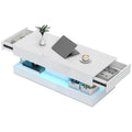 HOMCOM Wohnzimmertisch mit Schubladen und LED-Lichtern, moderner Sofatisch mit offener Ablage, Couchtisch, Spanplatte, Weiß