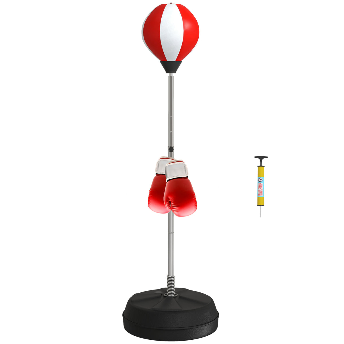 HOMCOM Standboxsack Punching Ball Standboxsack höhenverstellbar 126-144 cm mit Handschuhen, Pumpe und Standfuß