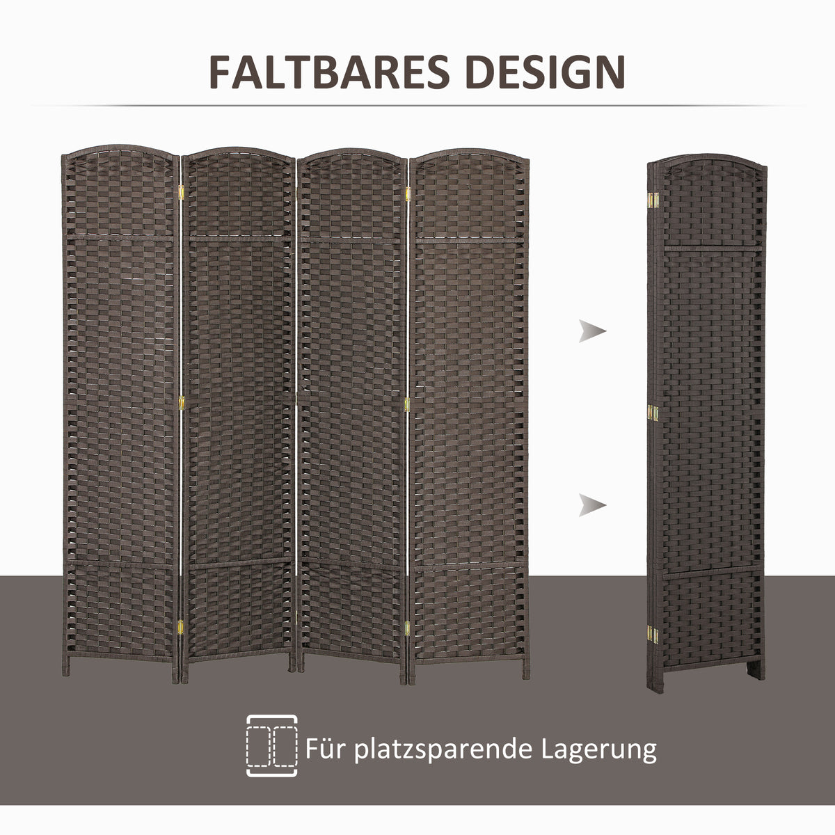 HOMCOM 4-teiliger Raumtrenner, Faltbarer Sichtschutz, Sichtschutzwand für Wohnzimmer, Schlafzimmer, Homeoffice, Braun