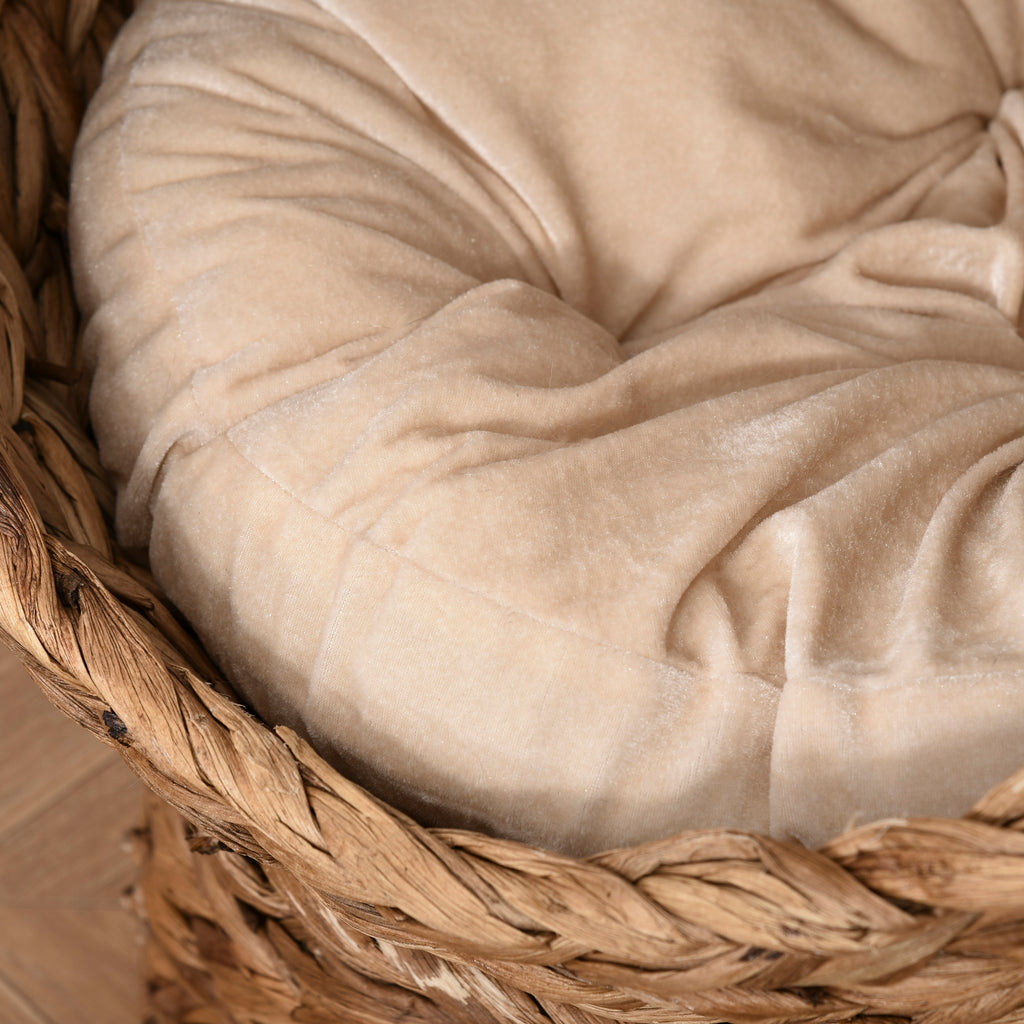 PawHut Rattan Katzenkorb Katzenhöhle Katzenhütte Katzenbett mit Kissen Haustierbett Wasserhyazinthe Braun 50 x 42 x 60 cm