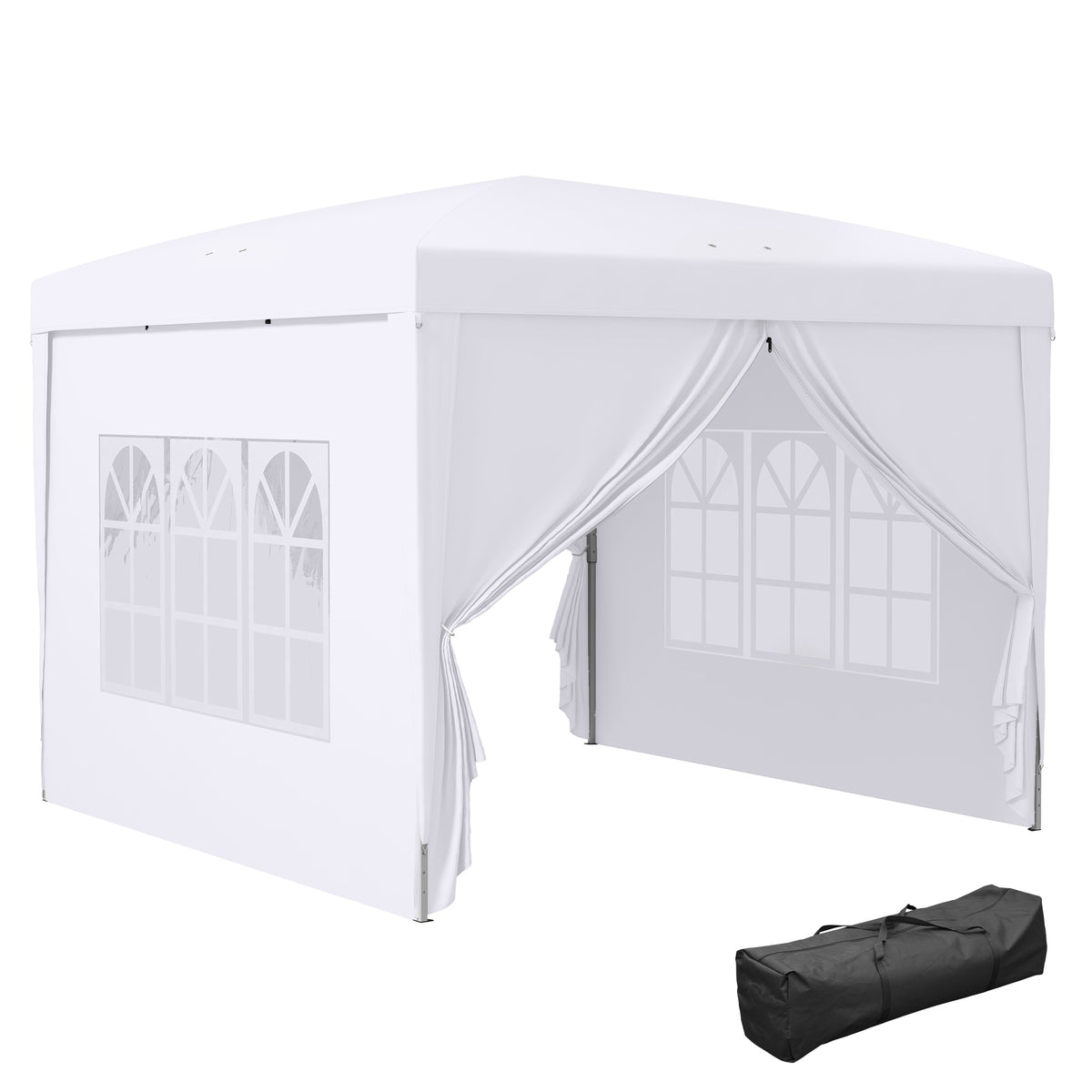 Outsunny 3 x 3 m Pavillon mit 4 Seitenwänden, Fenster, Festzelt mit UV-Schutz, Gartenzelt inkl. Tragetasche, Stahl, Weiß