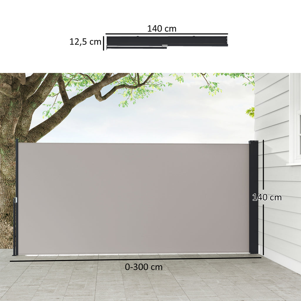 Outsunny Seitenmarkise, Seitenrollo, ausziehbar, Sichtschutz, Aluminium/Polyester, 3 x 1,4 m, Hellgrau