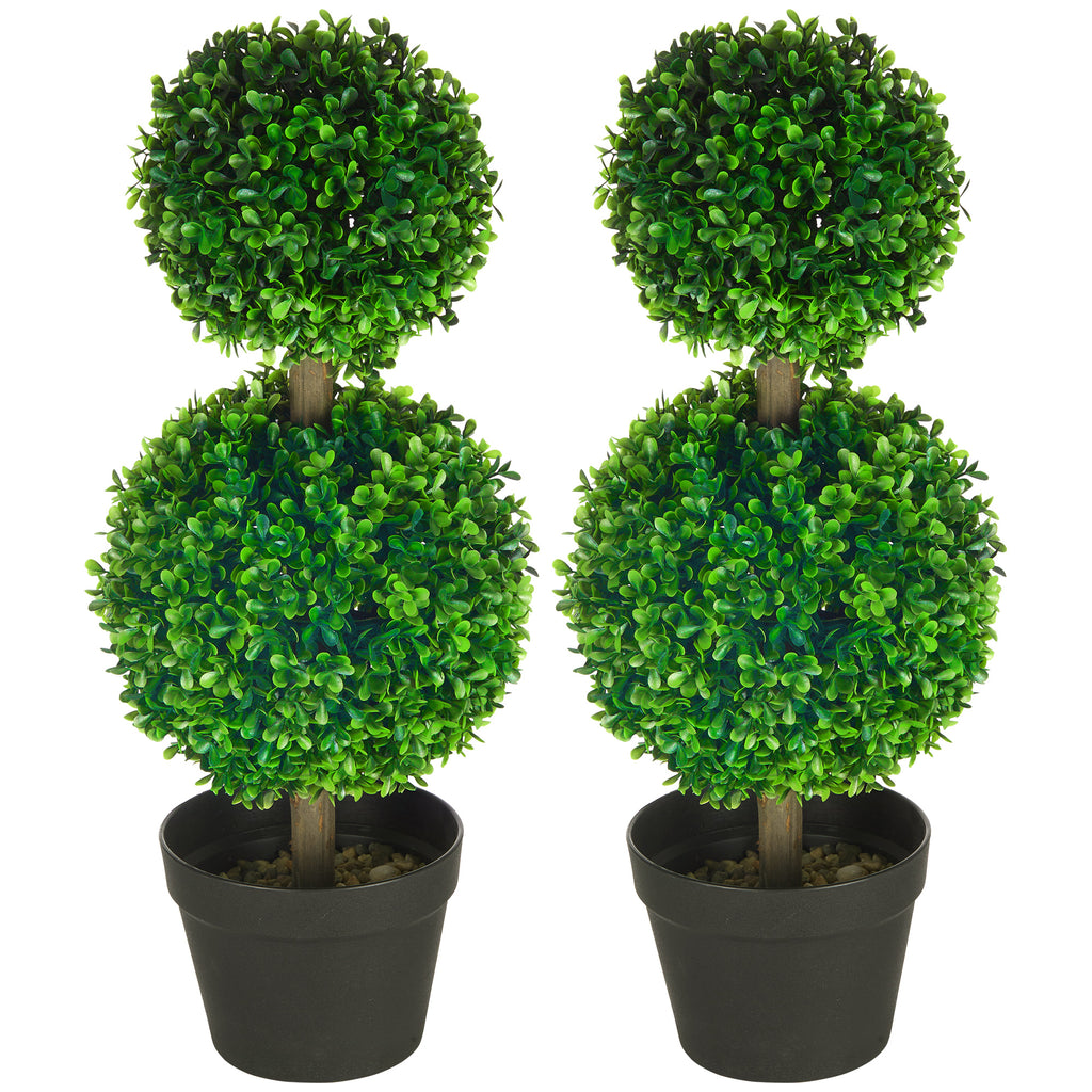 HOMCOM 2er-Set Künstlicher Buchsbaum, 2 Buchsbäume, Outdoor, 17 cm x 17 cm x 60 cm, Grün + Braun+ Schwarz